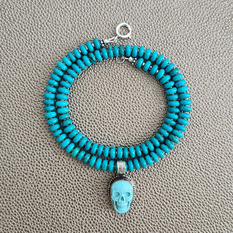 0--TURQUOISE NECKLACE W/ SKULL PENDANT--16"