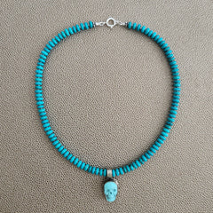 0--TURQUOISE NECKLACE W/ SKULL PENDANT--16"