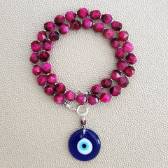 0--PINK TIGERS EYE NECKLACE W/ EYE PENDANT--16"