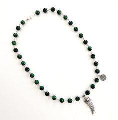 0--GREEN TIGERS EYE NECKLACE WITH CLAW PENDANT-24"