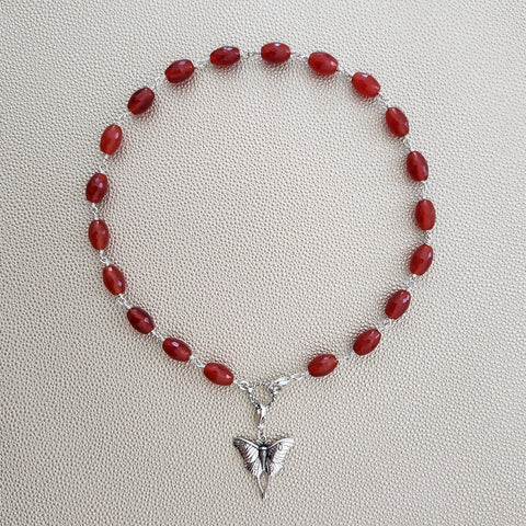 CARNELIAN NECKLACE WITH LUNA MOTH PENDANT-16"