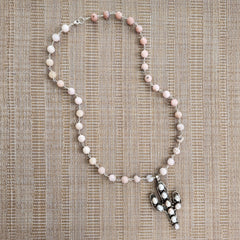 PINK OPAL NECKLACE W/ PEARL CACTUS PENDANT