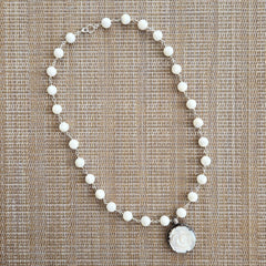 MOTHER OF PEARL NECKLACE W/ ROSE PENDANT-24"