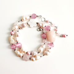 0--KOKO KAI LIGHT PINK MIX BEADED NECKLACE-16"