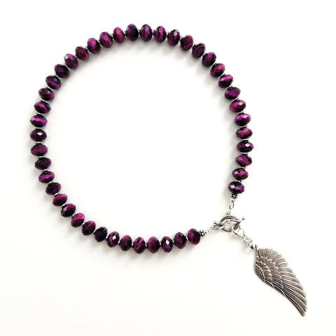 PURPLE TIGERS EYE NECKLACE WITH 925 SILVER WING