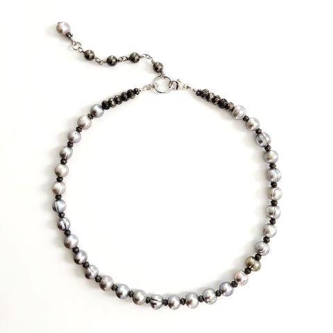 SILVER PEARL NECKLACE-16IN