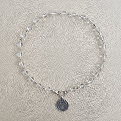 Y--CLEAR QUARTZ NECKLACE W/ ST BENEDICT MEDAL-16"