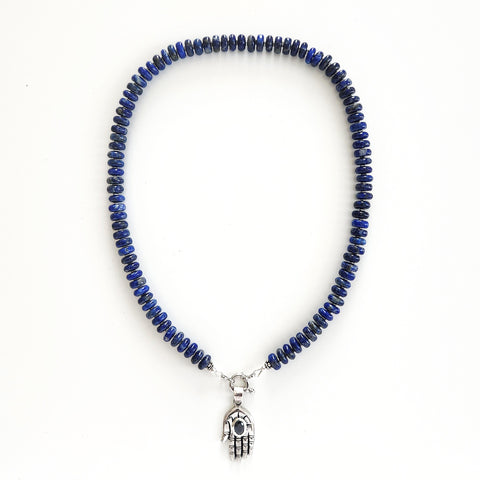 0--LAPIS NECKLACE W/ 925 HAND PENDANT--18"