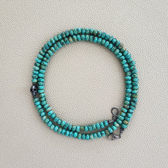 TURQUOISE NECKLACE W/ 925 SILVER SKULL BEAD--25"