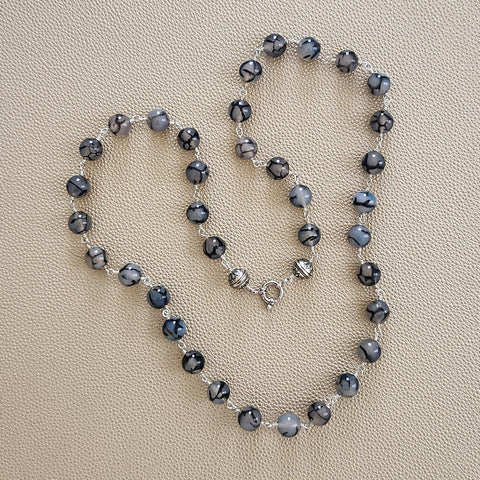 00--BLACK WHITE DRAGON VEIN AGATE NECKLACE--27"