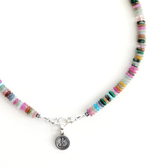 MIXED MINI GEMSTONE NECKLACE W/ MINI 925 BUDDHA CHARM-16"