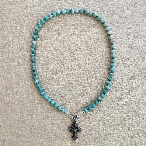 CHRYSOPRASE NECKLACE WITH 925 SILVER CROSS--18"