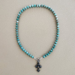CHRYSOPRASE NECKLACE WITH 925 SILVER CROSS--18"