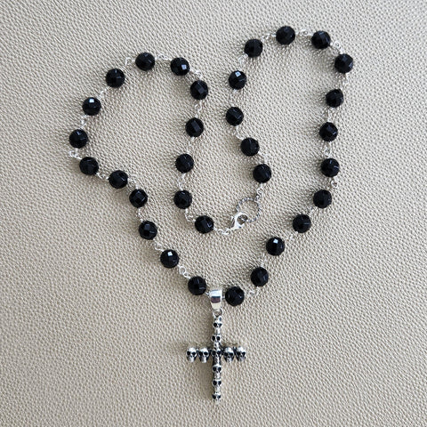 00--BLACK ONYX NECKLACE WITH SKULL CROSS-21"