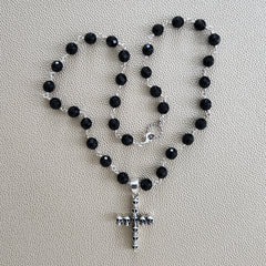 00--BLACK ONYX NECKLACE WITH SKULL CROSS-21"