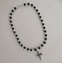 00--BLACK ONYX NECKLACE WITH SKULL CROSS-21"