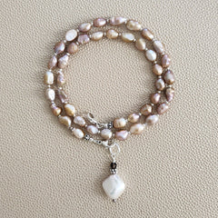 0--NATURAL PURPLE PEARL NECKLACE W/ PEARL DROP--18"