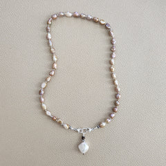 0--NATURAL PURPLE PEARL NECKLACE W/ PEARL DROP--18"