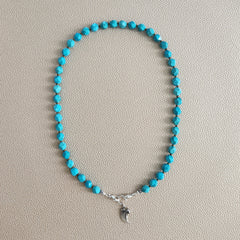 0--STAR CUT TURQUOISE NECKLACE W/ 925 CLAW--18"