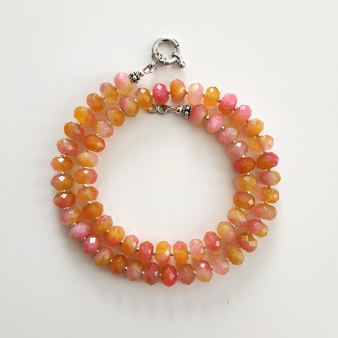 PINK ORANGE JADE NECKLACE--16"