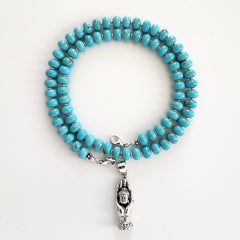 0--TURQUOISE NECKLACE W/ 925 HAND OF BUDDHA PENDANT--20"