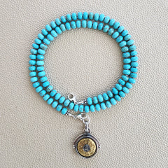 0--HAPPY IN WAIMANALO TURQUOISE NECKLACE W/ OM PENDANT--20"