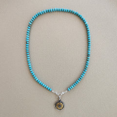 0--HAPPY IN WAIMANALO TURQUOISE NECKLACE W/ OM PENDANT--20"