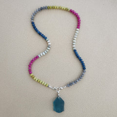 0--MIDNIGHT DANCE MULTI GEMSTONE NECKLACE W/ BLUE BUDDHA--20"