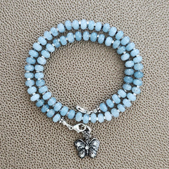 0--SKY BLUE JADE NECKLACE W/ BUTTERFLY--16"