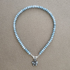 0--SKY BLUE JADE NECKLACE W/ BUTTERFLY--16"