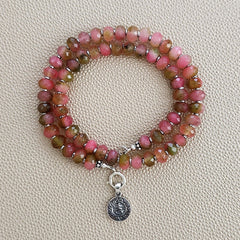 0--PINK GREEN JADE NECKLACE W/ MINI BUDDHA--16"