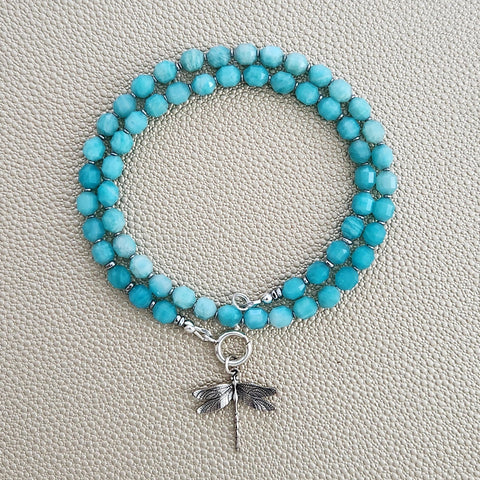 0--AMAZONITE NECKLACE W/ MINI 925 DRAGONFLY--16"
