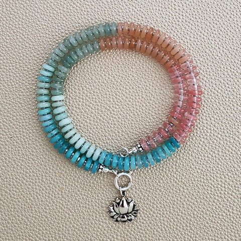 0--MINI SUNRISE MULTI-COLORED GEMSTONE NECKLACE W/ 925 LOTUS--16"