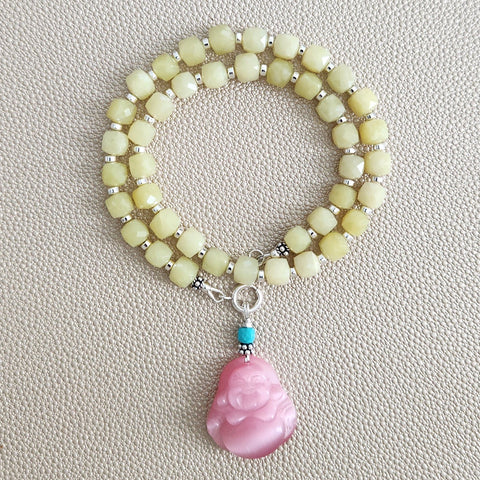 0--LEMON JADE NECKLACE W/ HAPPY BUDDHA PENDANT--16"