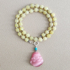 0--LEMON JADE NECKLACE W/ HAPPY BUDDHA PENDANT--16"