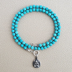 0--MINI TURQUOISE CUBE NECKLACE W/ MINI BUDDHA--16"