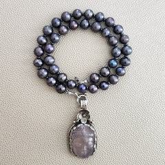 0--PEACOCK PEARL NECKLACE W/ BUDDHA PENDANT--16"