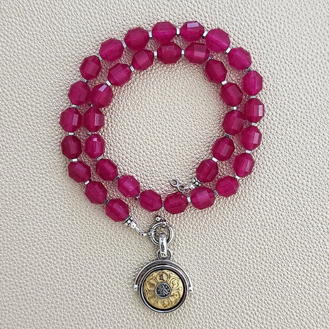 0--FUCHSIA PINK AGATE NECKLACE W/ 925 OM PENDANT--16"