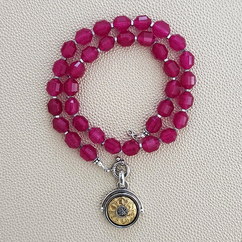 0--FUCHSIA PINK AGATE NECKLACE W/ 925 OM PENDANT--16"