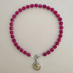 0--FUCHSIA PINK AGATE NECKLACE W/ 925 OM PENDANT--16"