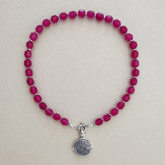 0--FUCHSIA PINK AGATE NECKLACE W/ 925 OM PENDANT--16"