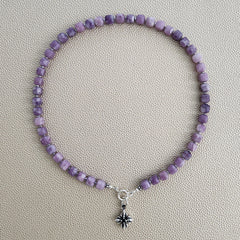 0--NATURAL LEPIDOLITE NECKLACE W/ DORJE PENDANT--16"