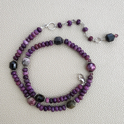 0--LEPIDOLITE & TOURMALINE NECKLACE--16"