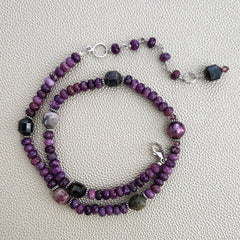 0--LEPIDOLITE & TOURMALINE NECKLACE--16"