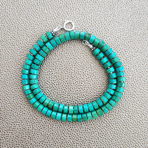 0--GREEN TURQUOISE HEISHI NECKLACE--16"