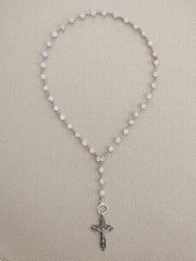ROSE QUARTZ NECKLACE WITH CROSS PENDANT--20"