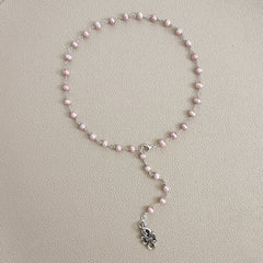 0--ROSE PEARL NECKLACE WITH INFINITY PENDANT-16-20"