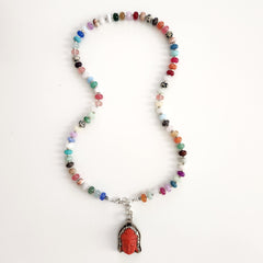 0--JELLYBEAN CANDY COLORED MIXED GEMSTONE NECKLACE W/ BUDDHA PENDANT-22"