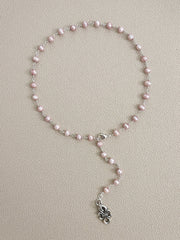0--ROSE PEARL NECKLACE WITH INFINITY PENDANT-16-20"