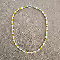 EYE BEADS & PEARL NECKLACE-YELLOW-19"